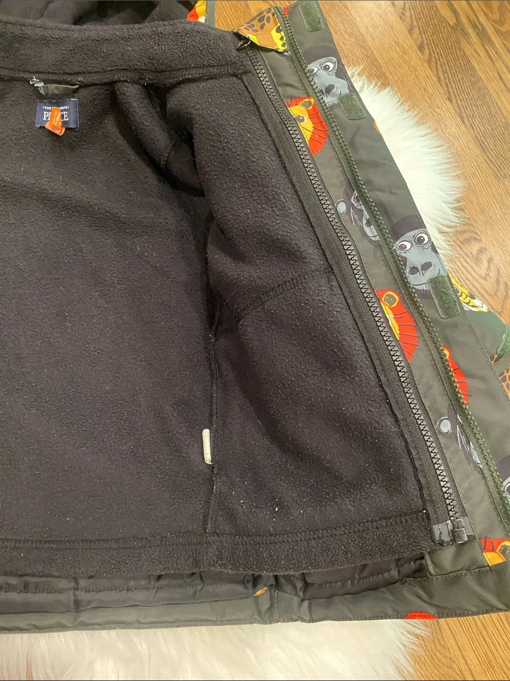 3 in 1 The Children's Place Olive Green Animal Face Puffer Jacket 3T